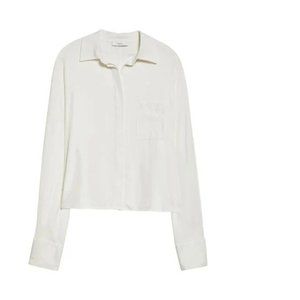 VINCE Silk Blend Woven  Button Up Blouse, LARGE